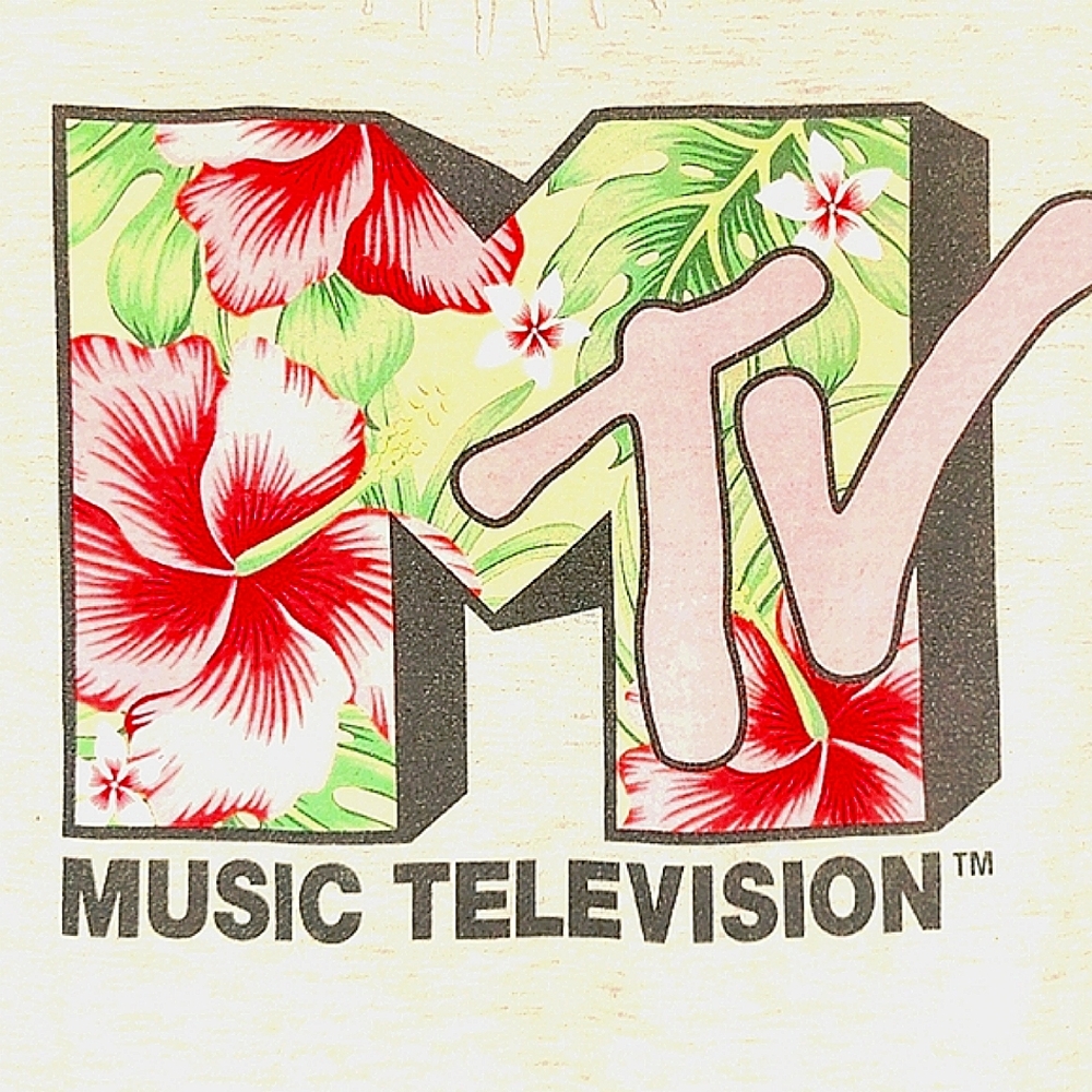 MTV Vintage Retro 1980s T Shirt XL Gray with Pink Tropical Logo Comfy Y2K